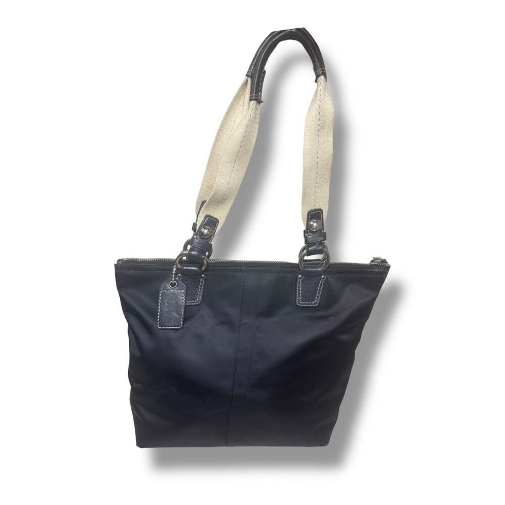 Coach Mini Hampton Tote Black Nylon Leather Trim Blue Lining Shoulder - Picture 2 of 12